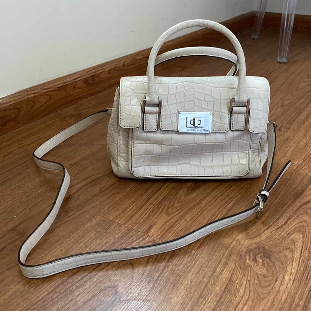 GUC Michael by Michael Kors Mini croc embossed leather bag in ivory